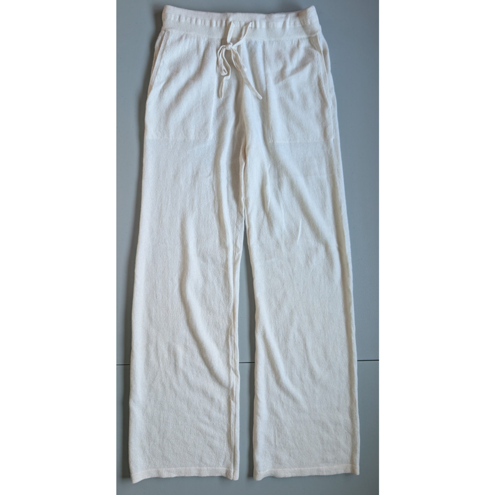 NWT White + Warren 100% Cashmere Wide Leg Pant Sz S White Inseam 32'' #9N607